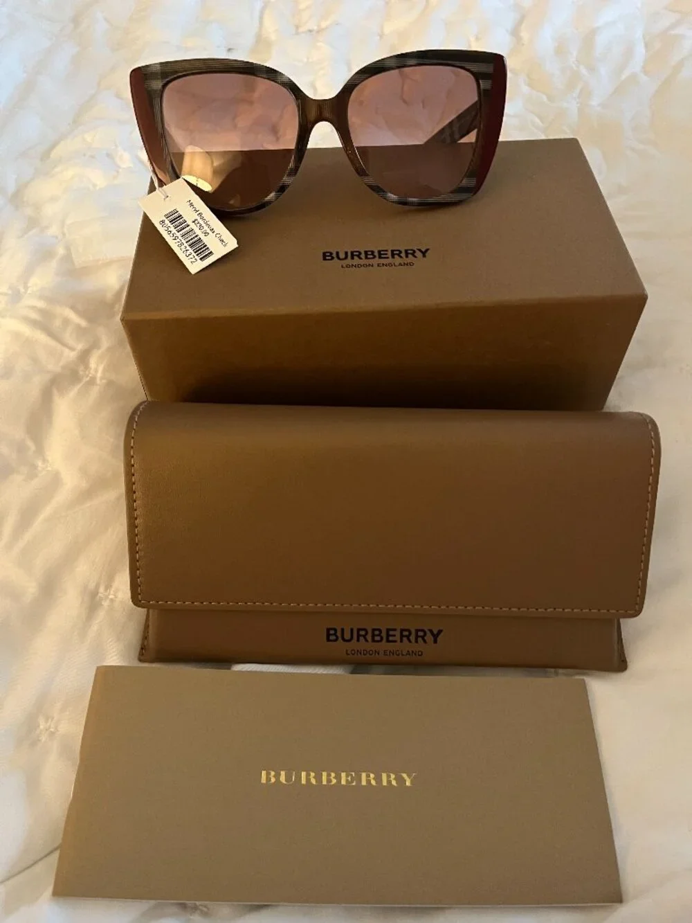 NWT Burberry Meryl BE4393 Check Bordeaux Sunglasses $330